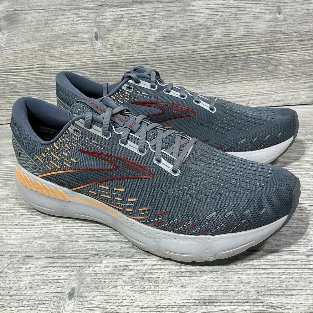 Brooks Glycerin 20 Mens Size 14 D Gray Orange Athletic Running Shoes Sneakers